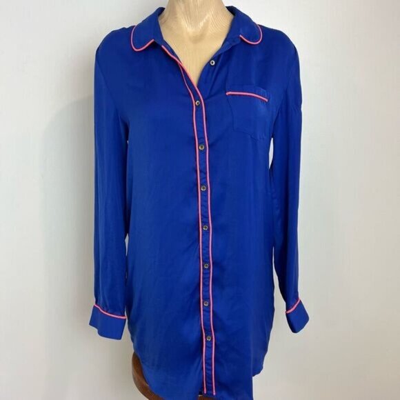 Miiyu Women’s Medium Blue Lounge Pajama Shirt Sleepwear Long Sleeve Button Up - Picture 1 of 9